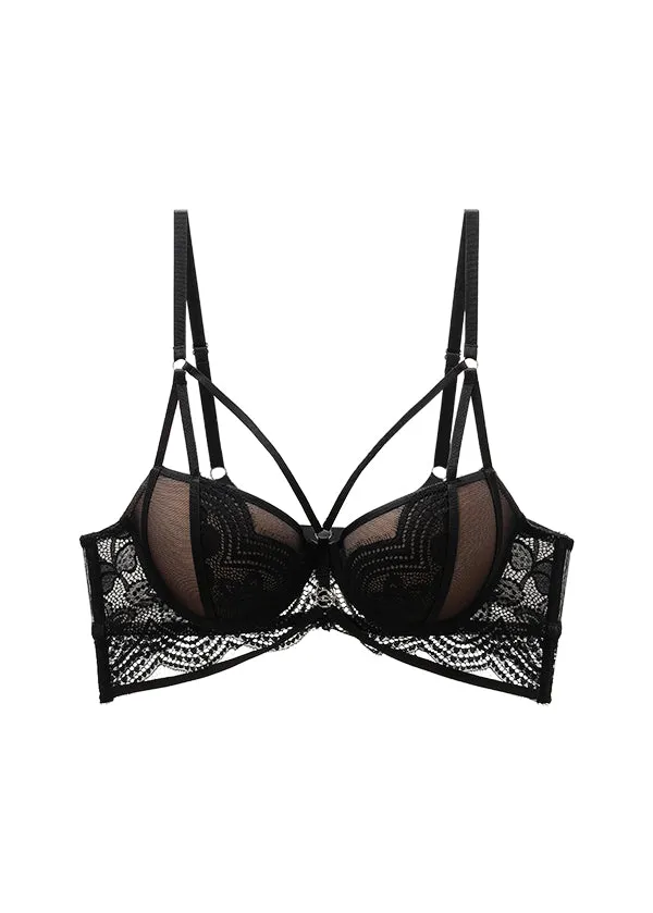 BELLA Plus Black Lace Push-Up Plunge Molded Cup Demi Bra with Removable Padding sold by UCA Lingerie product image thumbnail 5