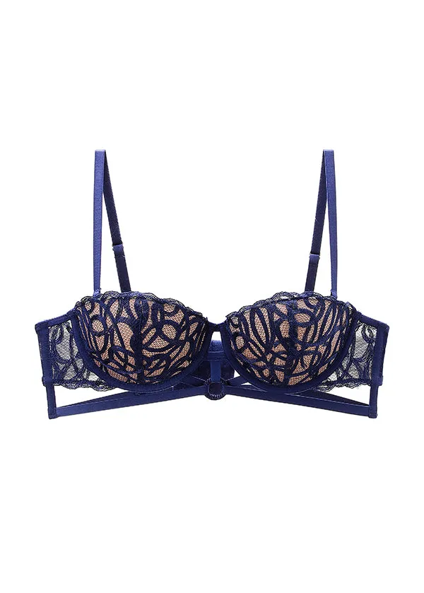 CLAIR Navy Blue Lace Underwired Molded Cup Balconette Demi Bra sold by UCA Lingerie product image thumbnail 5