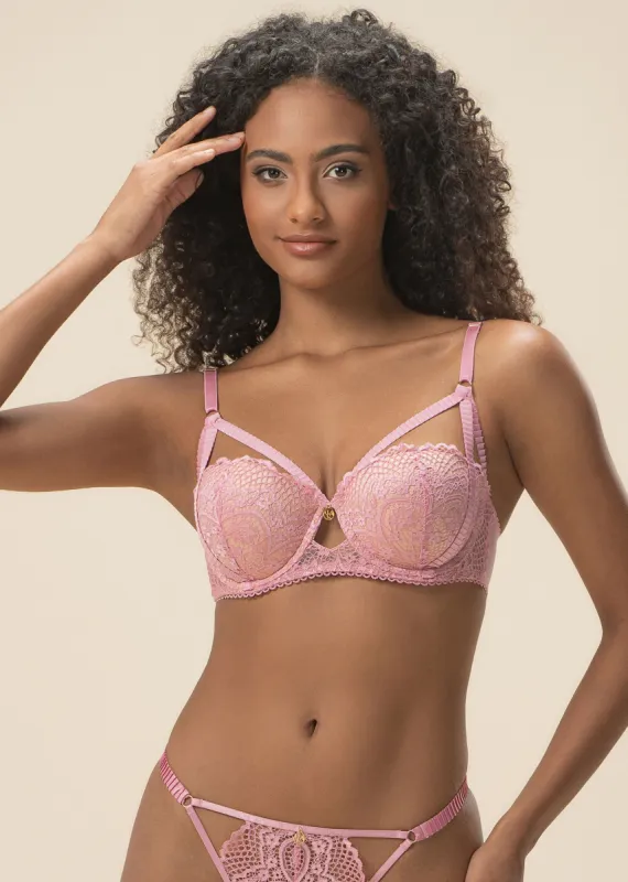 CELINE Pink Floral Lace Push-Up Molded Cup Balconette Demi Bra sold by UCA Lingerie