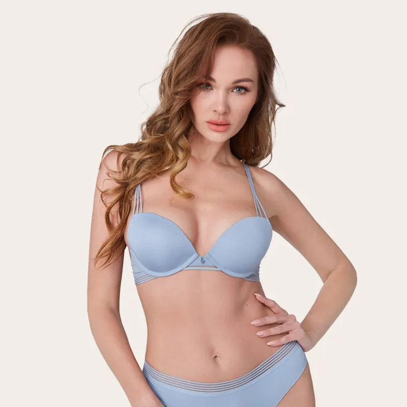 ADAH Blue Push-Up T-shirt Molded Demi Bra with Convertible Straps sold by UCA Lingerie