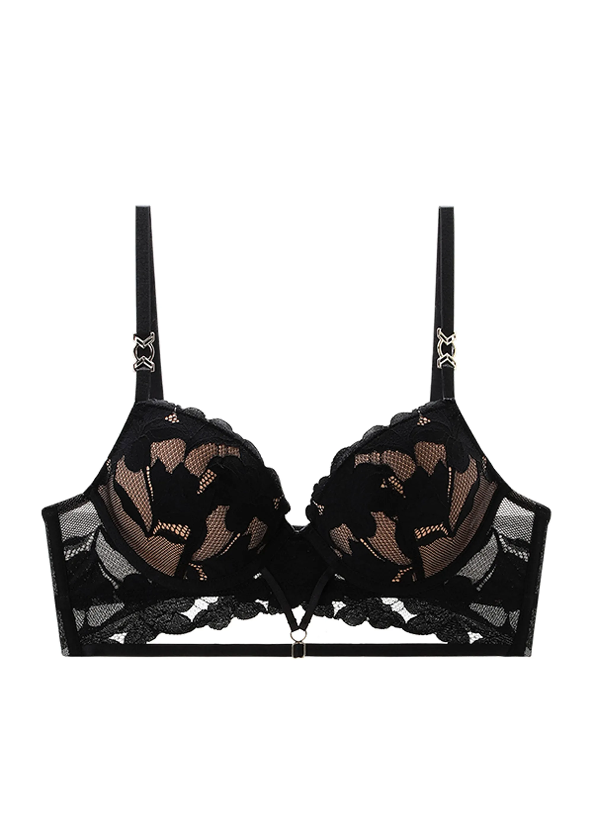 HEBE Black Lace Push-Up Long Demi Bra with Molded Cups sold by UCA Lingerie product image thumbnail 5
