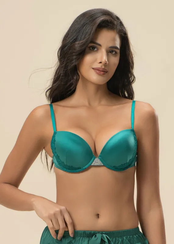 KIMBERLEY Green Lace Push-Up Wired Demi Bra with Removable Padding sold by UCA Lingerie