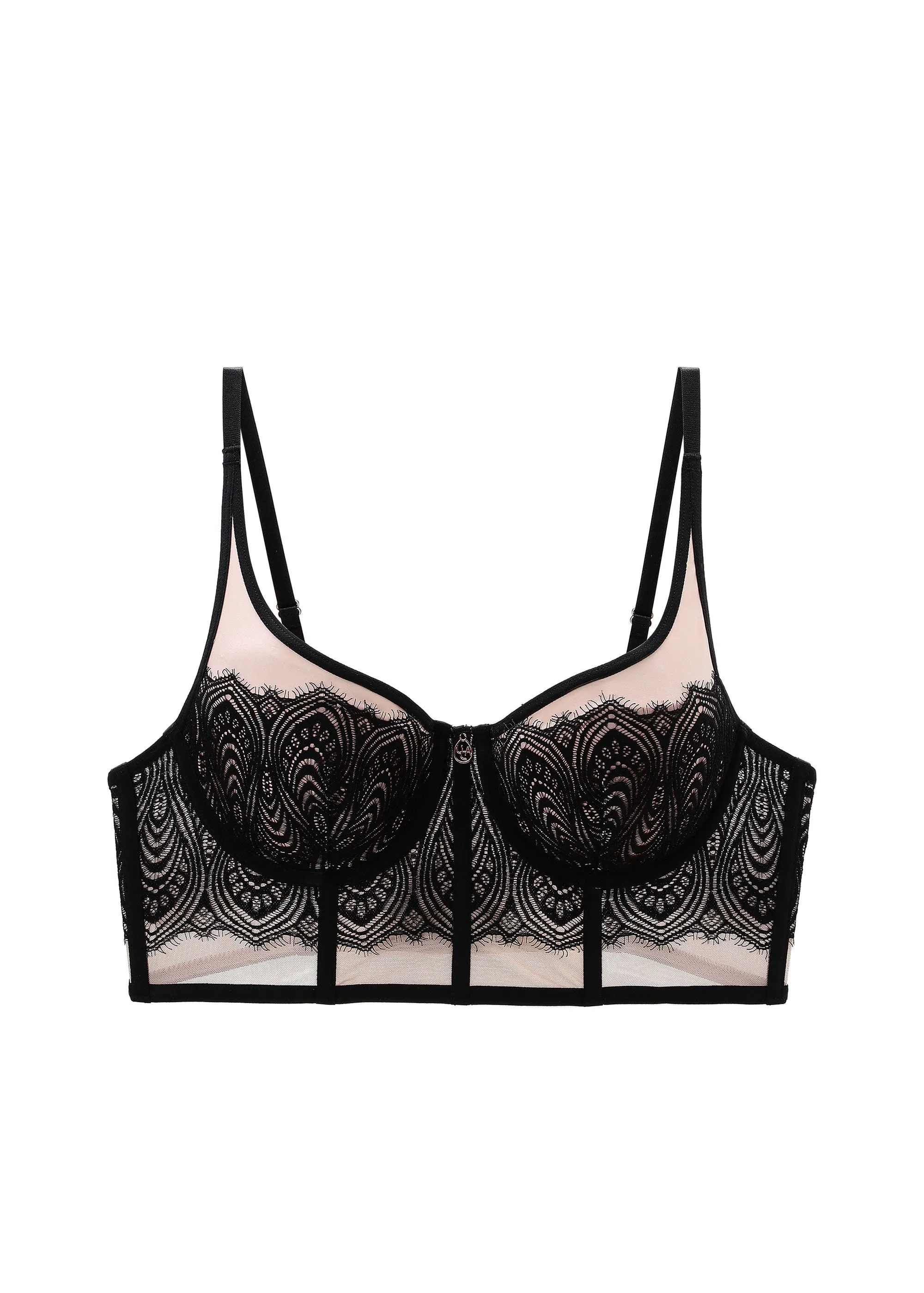 DOVE Black Pink Lace Underwired Long Plunge Bra with Cut & Sewn Cups sold by UCA Lingerie product image thumbnail 5