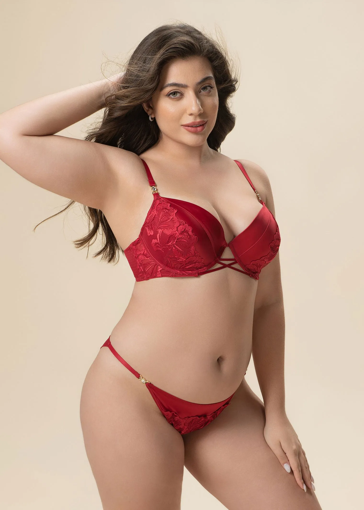 JESSICA Plus Red Lace Push-Up Underwired Molded Cup Demi Bra sold by UCA Lingerie product image thumbnail 2