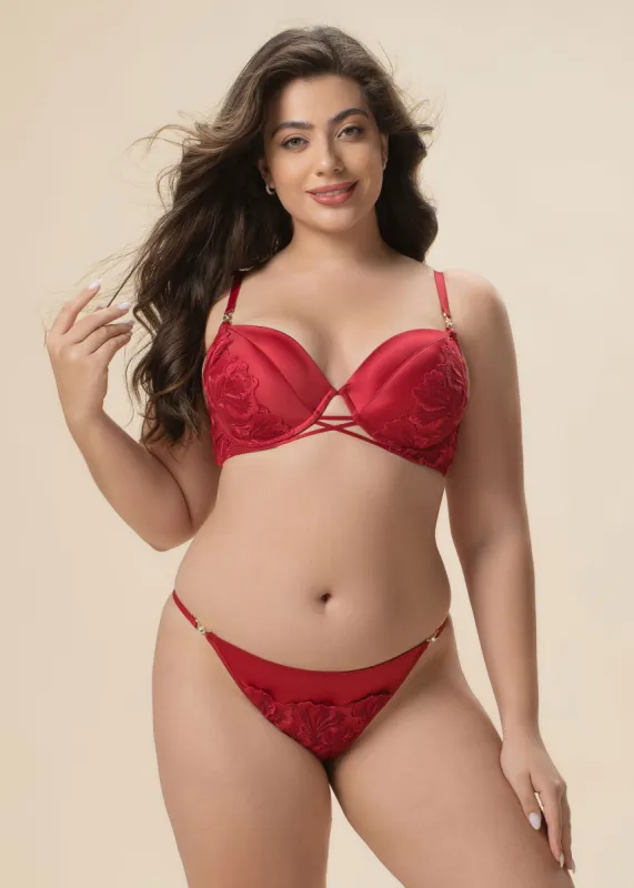 JESSICA Plus Red Lace Push-Up Underwired Molded Cup Demi Bra sold by UCA Lingerie