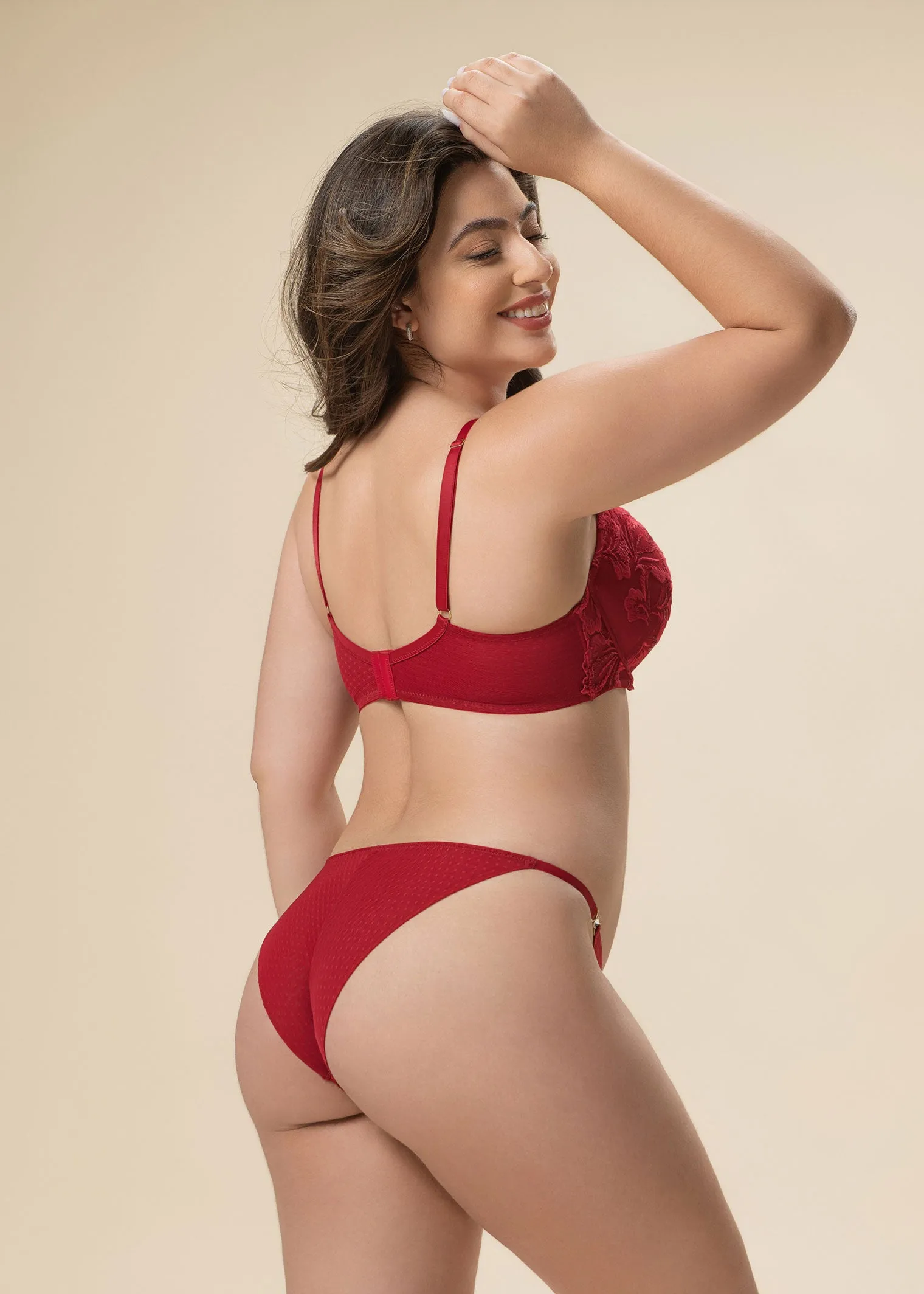 JESSICA Plus Red Lace Push-Up Underwired Molded Cup Demi Bra sold by UCA Lingerie product image thumbnail 3