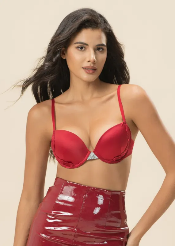 KIMBERLEY Red Lace Push-Up Wired Demi Bra with Removable Padding sold by UCA Lingerie