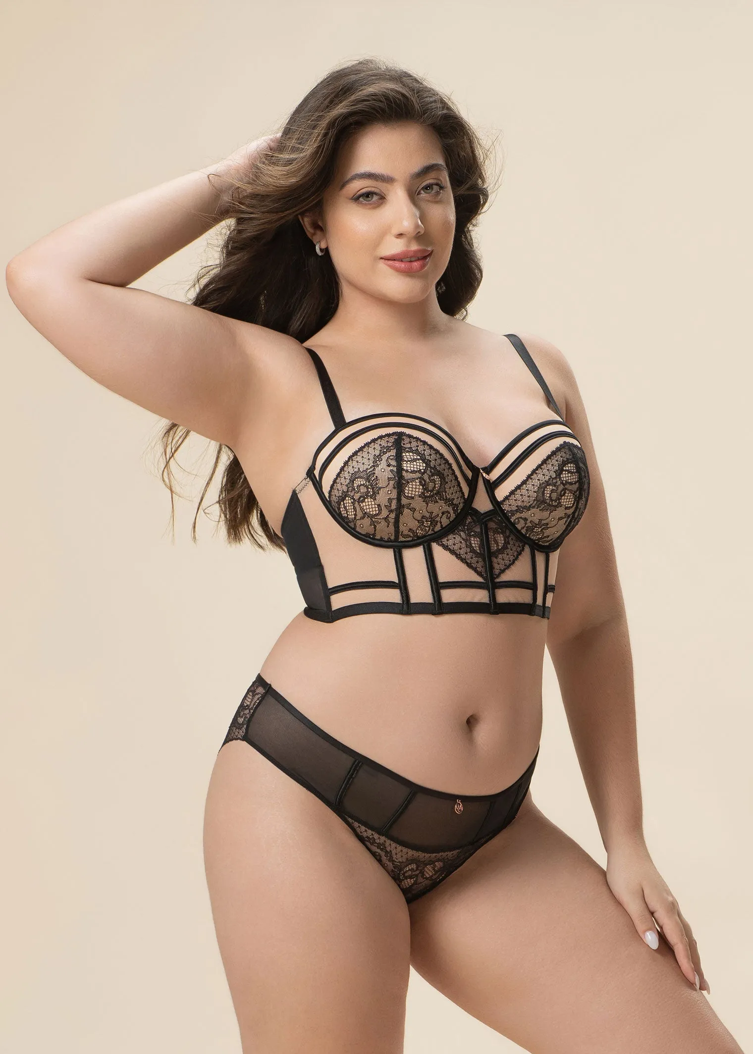 RITA Plus Black Lace Push-Up Wired Balconette Demi Corset Bra sold by UCA Lingerie product image thumbnail 2