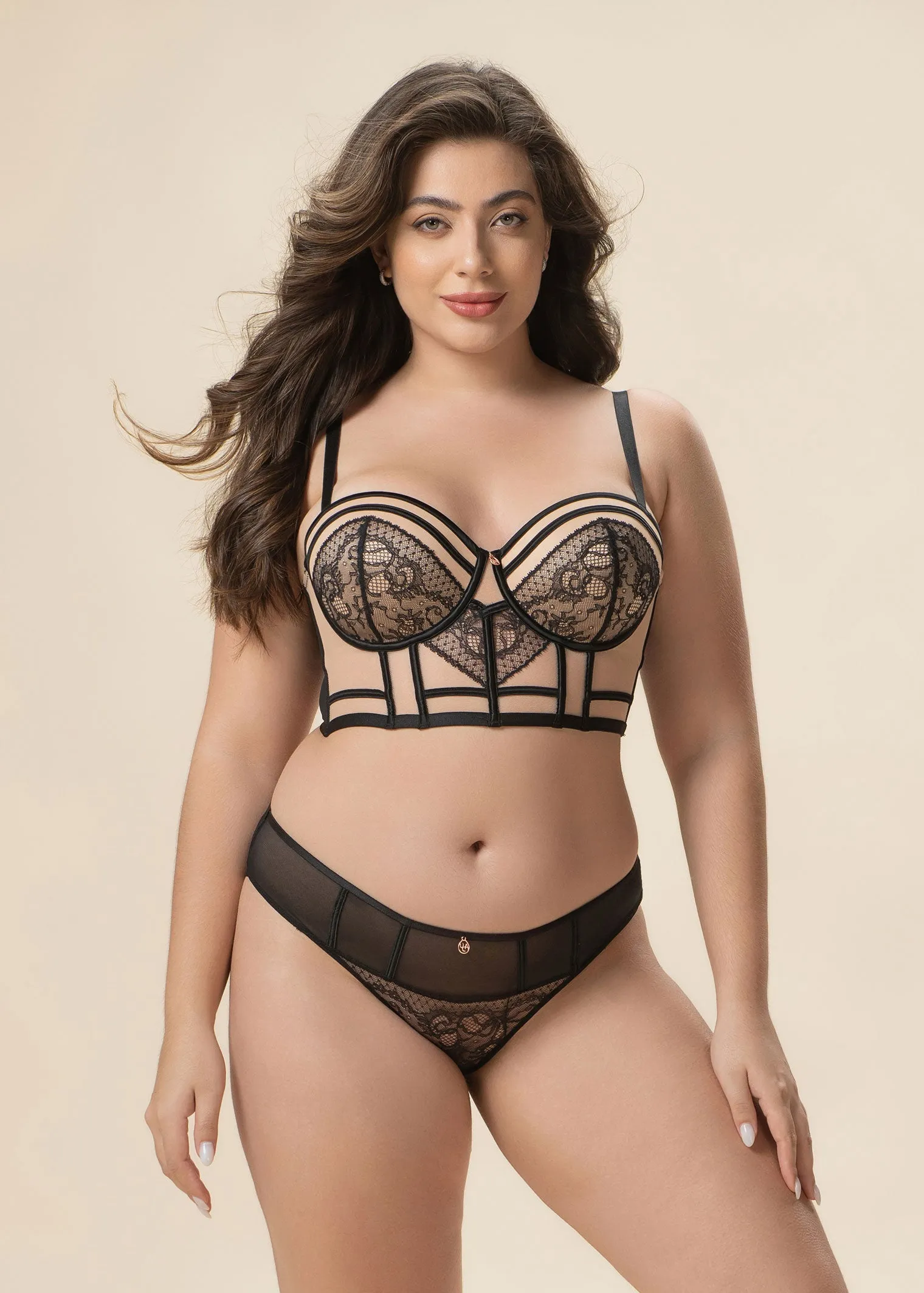 RITA Plus Black Lace Push-Up Wired Balconette Demi Corset Bra sold by UCA Lingerie