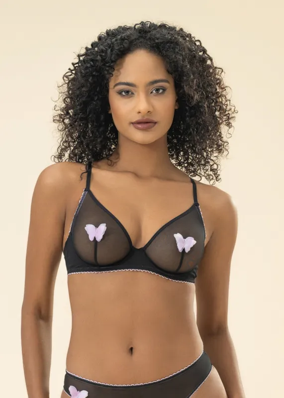 MAGNOLIA Black Mesh Unlined Underwired Demi Bra sold by UCA Lingerie