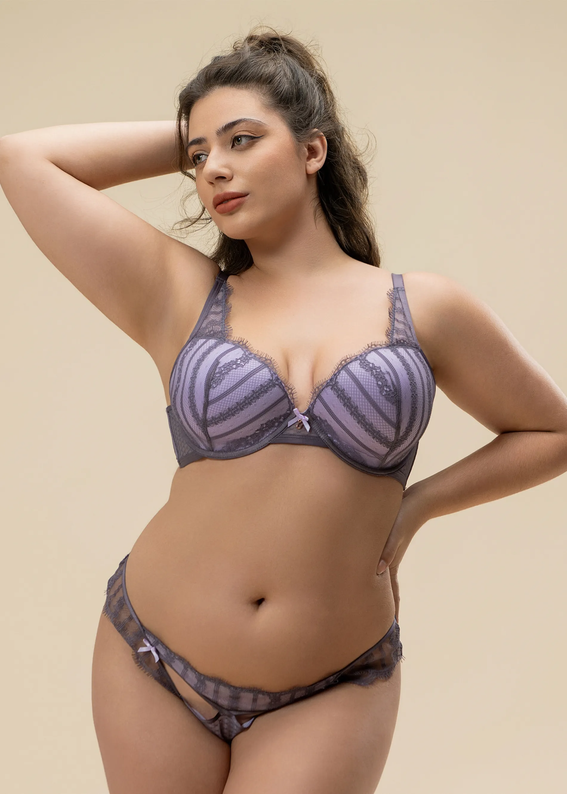 CRYSTAL Plus Underwired Lace Mesh Molded Padded Cup Plunge Bra sold by UCA Lingerie product image thumbnail 4