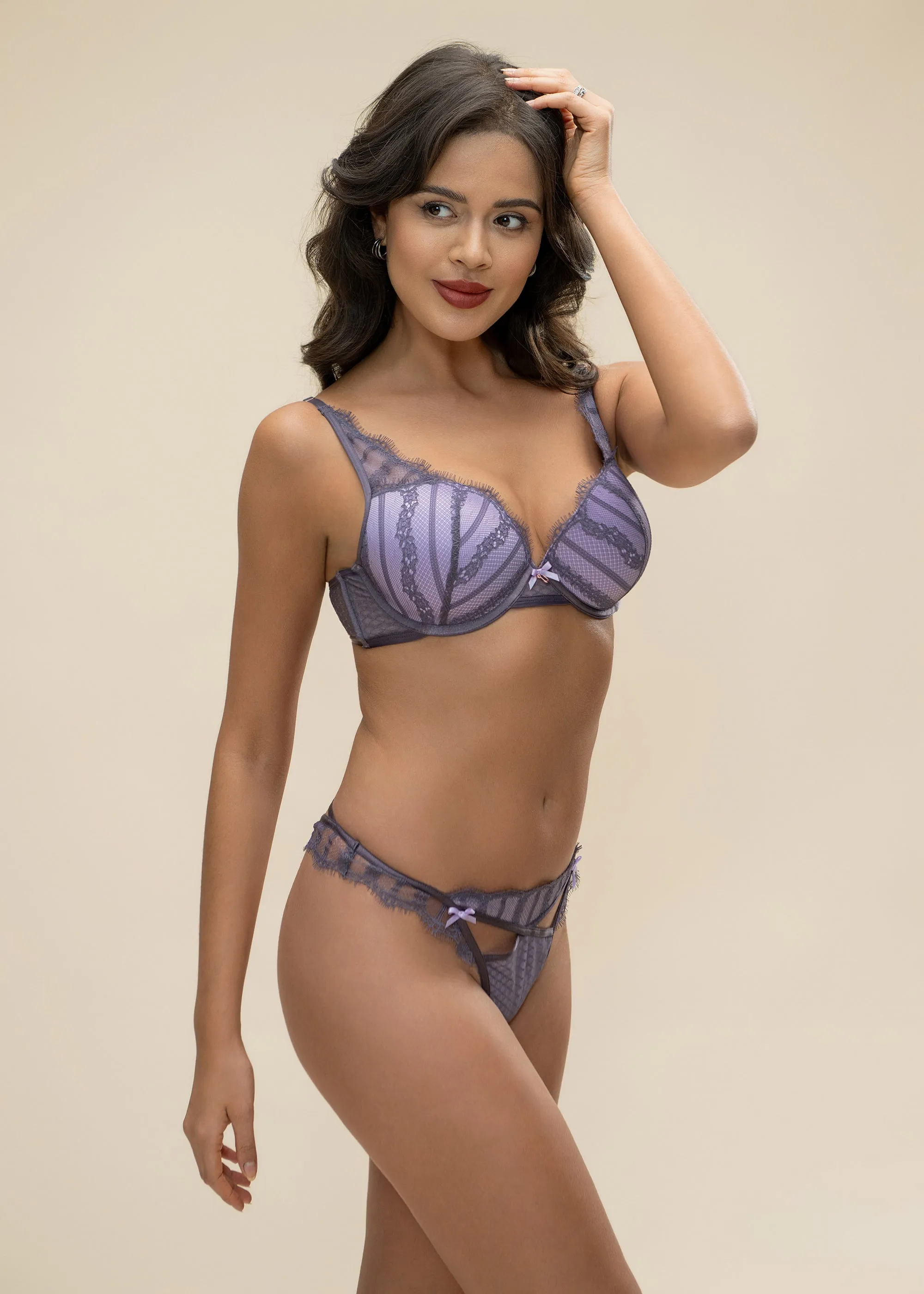 CRYSTAL Underwired Lace Mesh Molded Padded Cup Plunge Bra sold by UCA Lingerie product image thumbnail 2