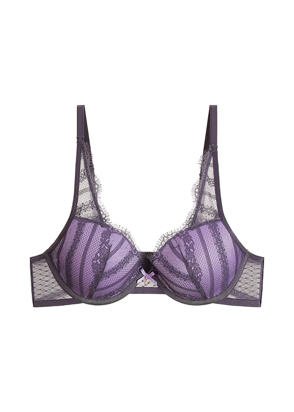 CRYSTAL Underwired Lace Mesh Molded Padded Cup Plunge Bra sold by UCA Lingerie product image thumbnail 5