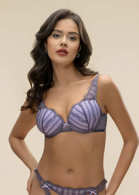 CRYSTAL Underwired Lace Mesh Molded Padded Cup Plunge Bra sold by UCA Lingerie