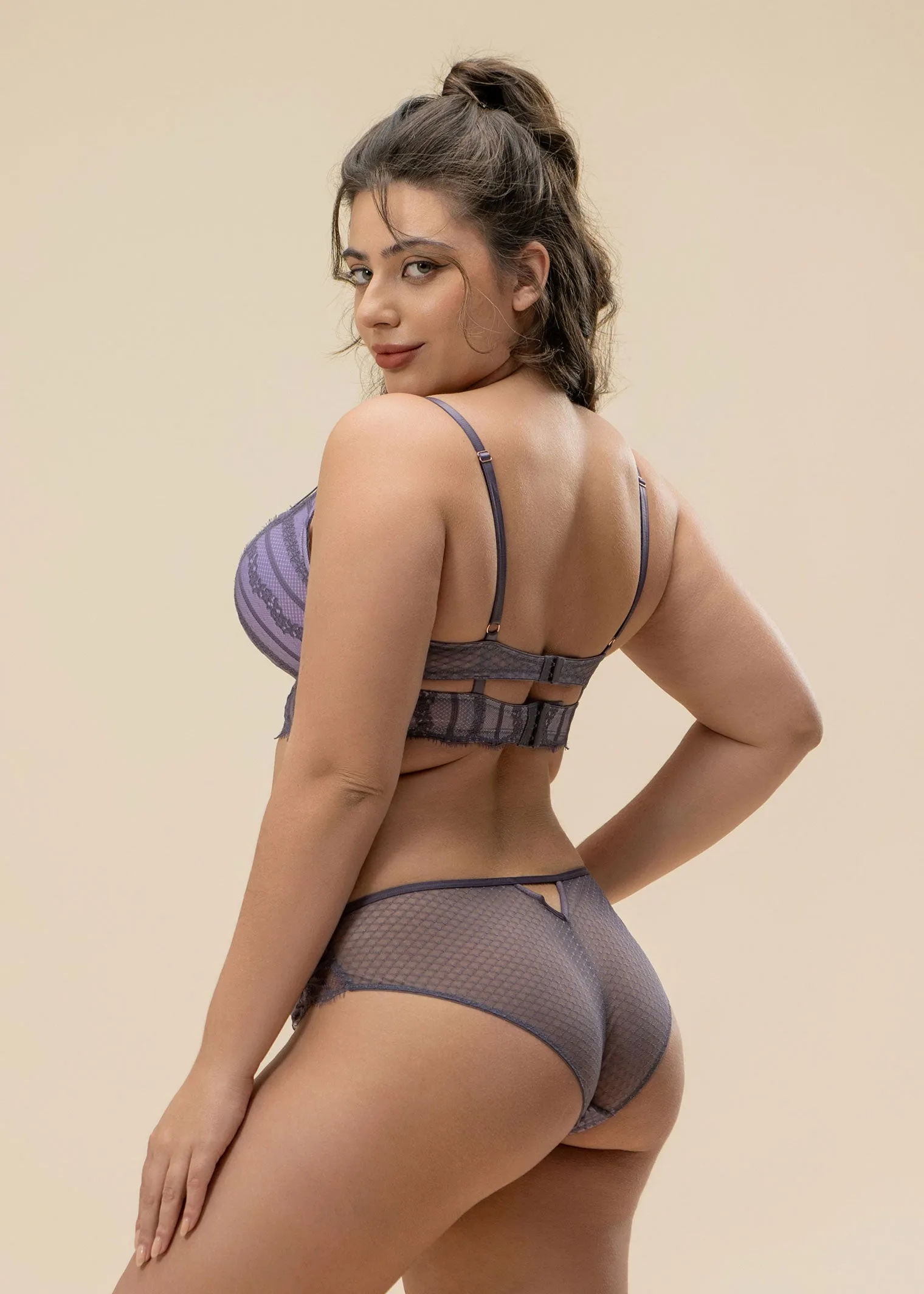 LEILA Plus Lace Push-Up Underwired Molded Cup Demi Long Bra sold by UCA Lingerie product image thumbnail 4