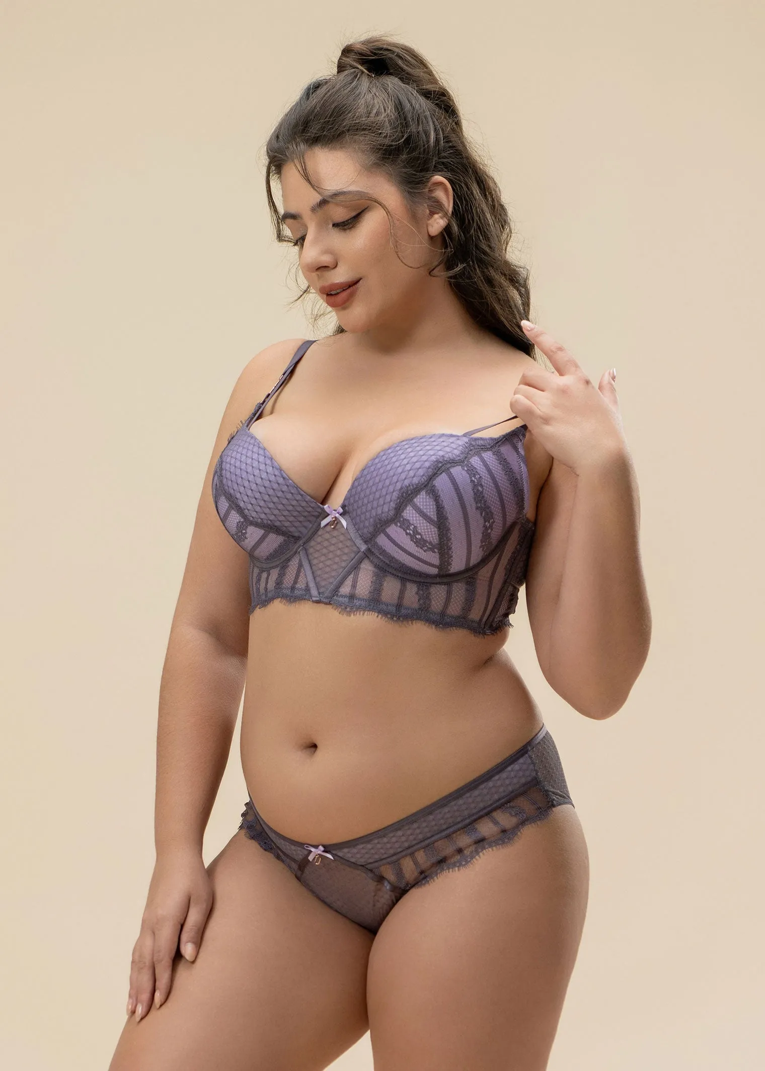 LEILA Plus Lace Push-Up Underwired Molded Cup Demi Long Bra sold by UCA Lingerie product image thumbnail 2