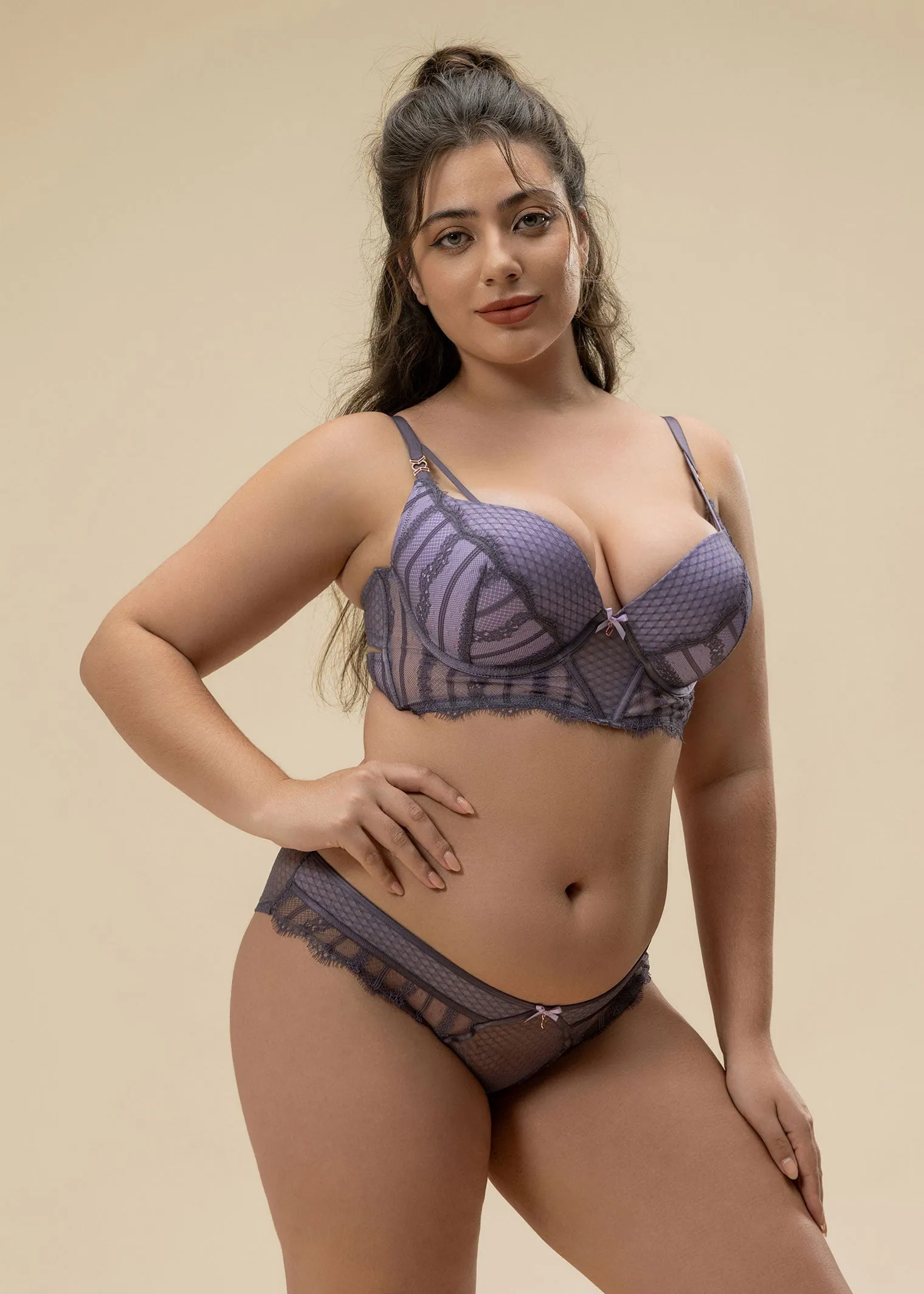 LEILA Plus Lace Push-Up Underwired Molded Cup Demi Long Bra sold by UCA Lingerie product image thumbnail 3