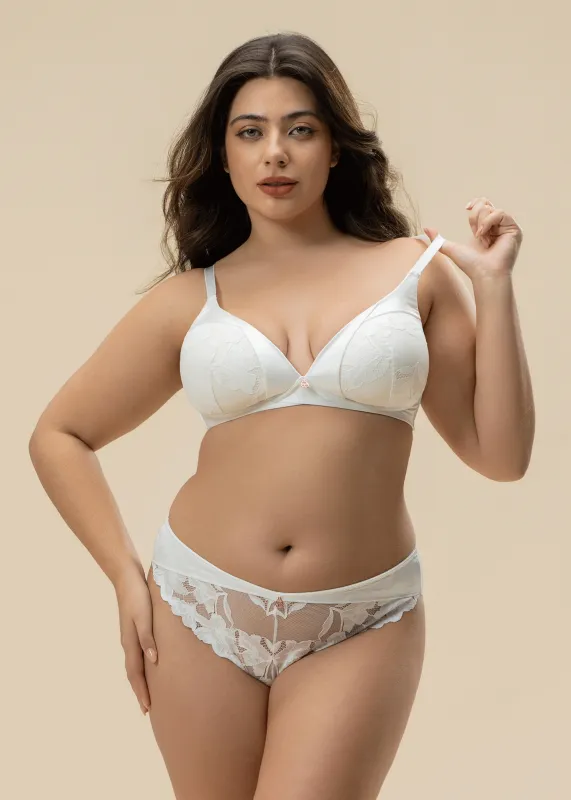 ZILLAH Plus Sexy White Flora Lace Push-up Wireless Bra sold by UCA Lingerie