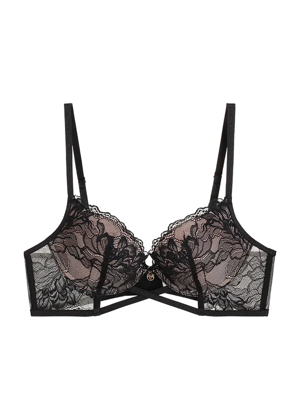 KAREN Plus Black Lace Push-up Underwired Demi Bra with Molded Padded Cup sold by UCA Lingerie product image thumbnail 5