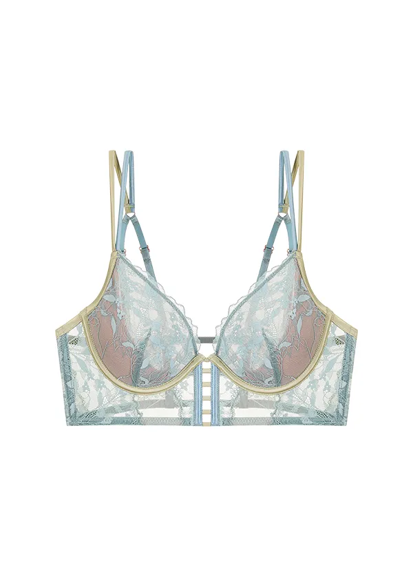 ELSA Sexy Green Floral Lace Underwired Unlined Demi Long Bra sold by UCA Lingerie product image thumbnail 4