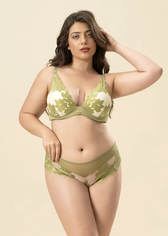 RACHEL Plus Green Lace Push-Up  Molded Cup Plunge Bra sold by UCA Lingerie