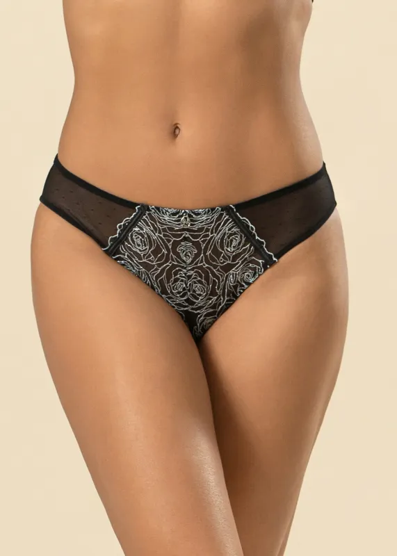 PAULA Sexy Black Silver Embroidery Brief Panties sold by UCA Lingerie