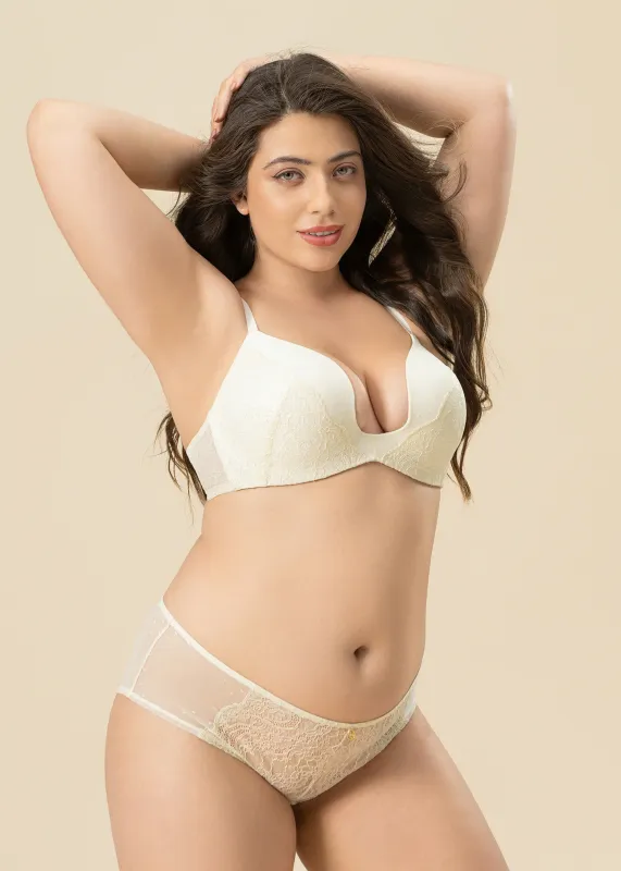 HARRIET Plus Nude Lace Push-Up Underwired Plunge Bra With Molded Cups sold by UCA Lingerie