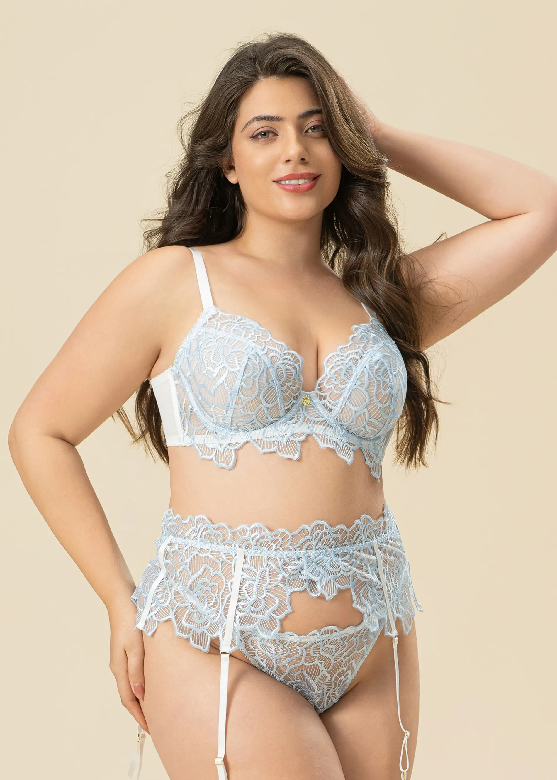 ATHENA Plus Fairylike Wathet Blue Floral Lace Unlined Demi Bra sold by UCA Lingerie