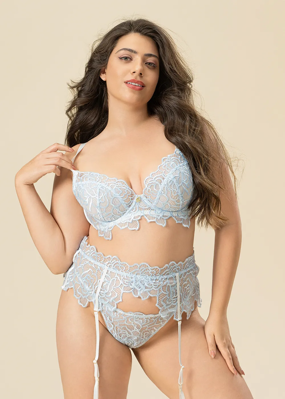 ATHENA Plus Fairylike Wathet Blue Floral Lace Unlined Demi Bra sold by UCA Lingerie product image thumbnail 2