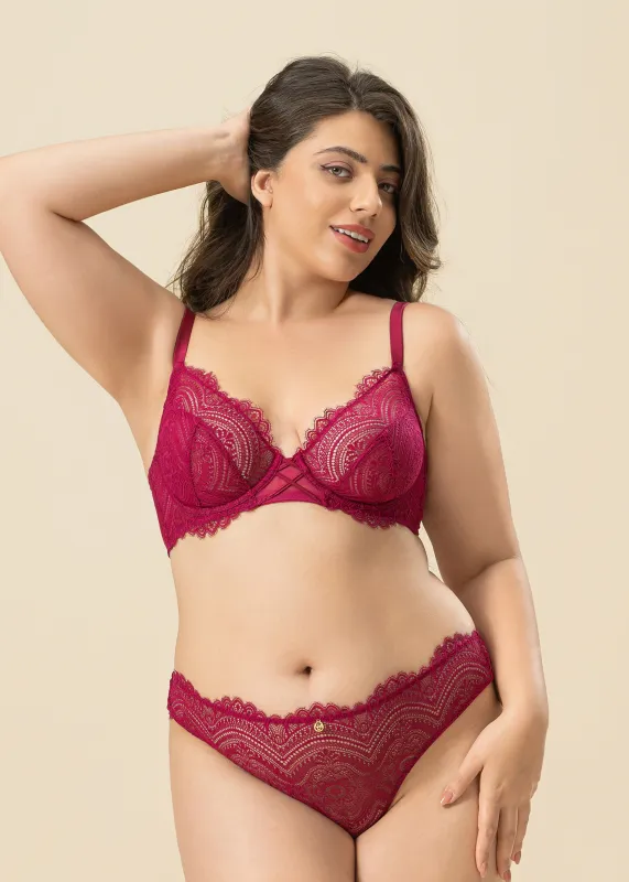 GLORIA Plus Sexy Plum Lace Underwired Unlined Demi Bra sold by UCA Lingerie