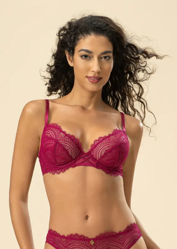 GLORIA Sexy Plum Lace Underwired Unlined Demi Bra sold by UCA Lingerie