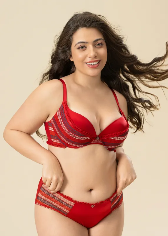 ASHLEY Plus Sexy Shiny Red Push-Up Underwired Demi Molded Cup Bra sold by UCA Lingerie
