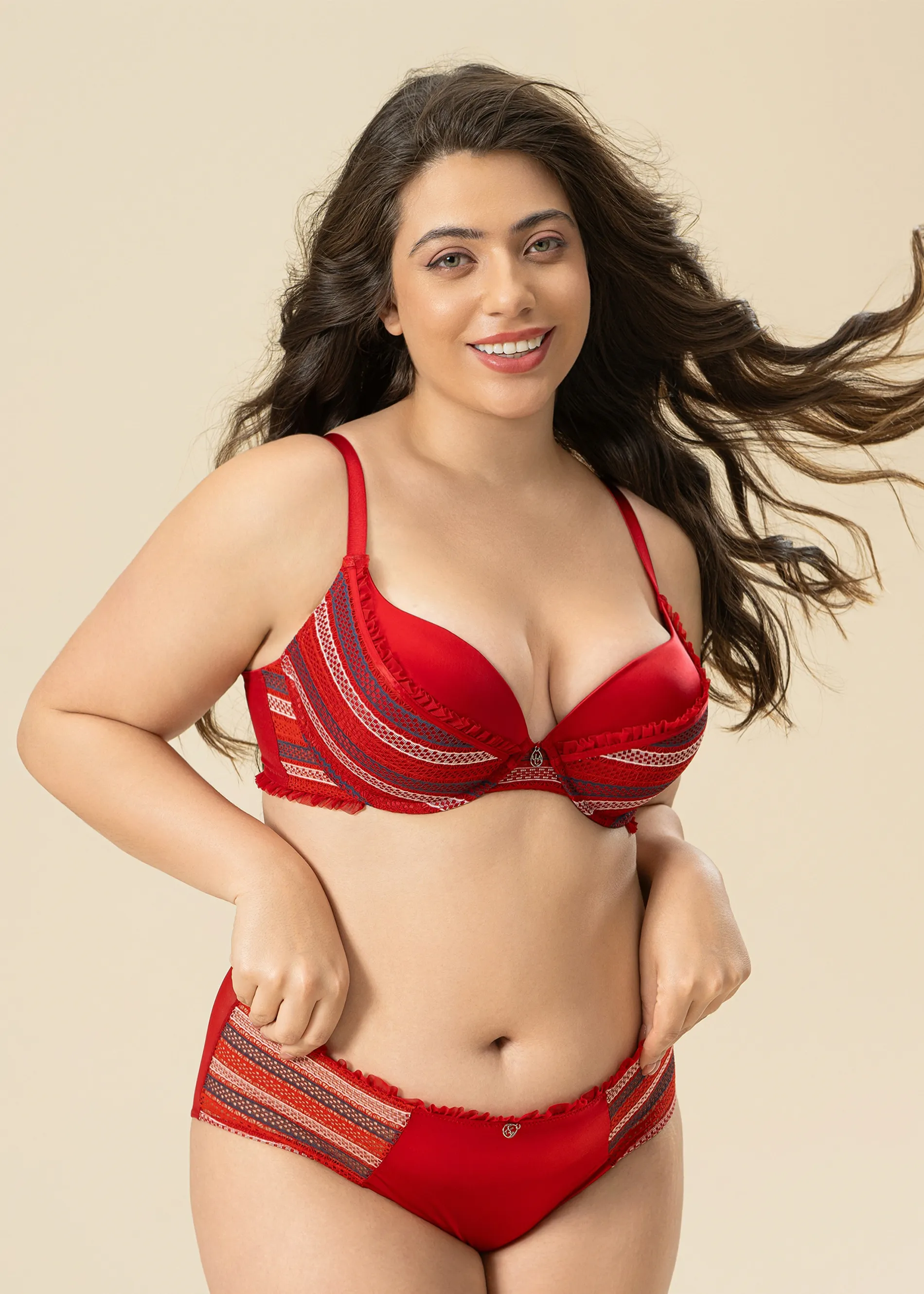 ASHLEY Plus Shiny Red Push-Up Underwired Demi Molded Cup Bra sold by UCA Lingerie