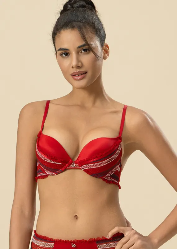 ASHLEY Sexy Shiny Red Push-Up Underwired Demi Molded Cup Bra sold by UCA Lingerie