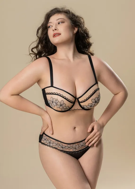 CAMILLA Plus Black Balconette Molded Cup Bra With Floral Embroidery Lace sold by UCA Lingerie