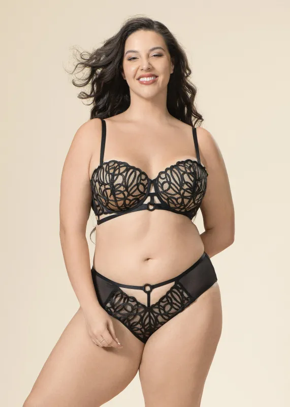 RORA Plus Black Embroidery Lace Lingerie Set sold by UCA Lingerie