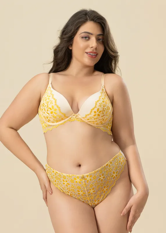 ROSALIE Yellow Lace Plus Bra & Panty Set sold by UCA Lingerie