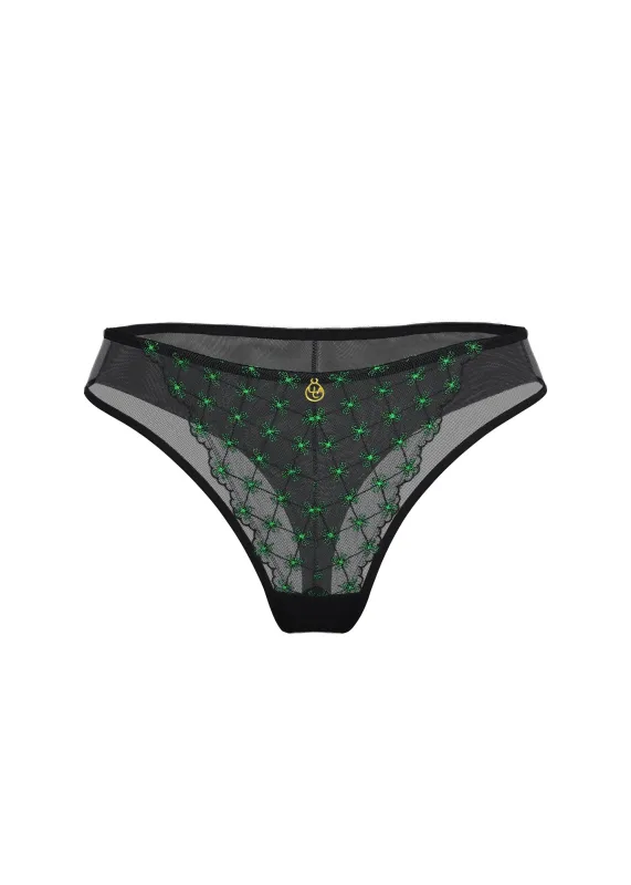 JOCELYN Plus Sexy Black Lace Tanga Panties With Green Floral Embroidery sold by UCA Lingerie