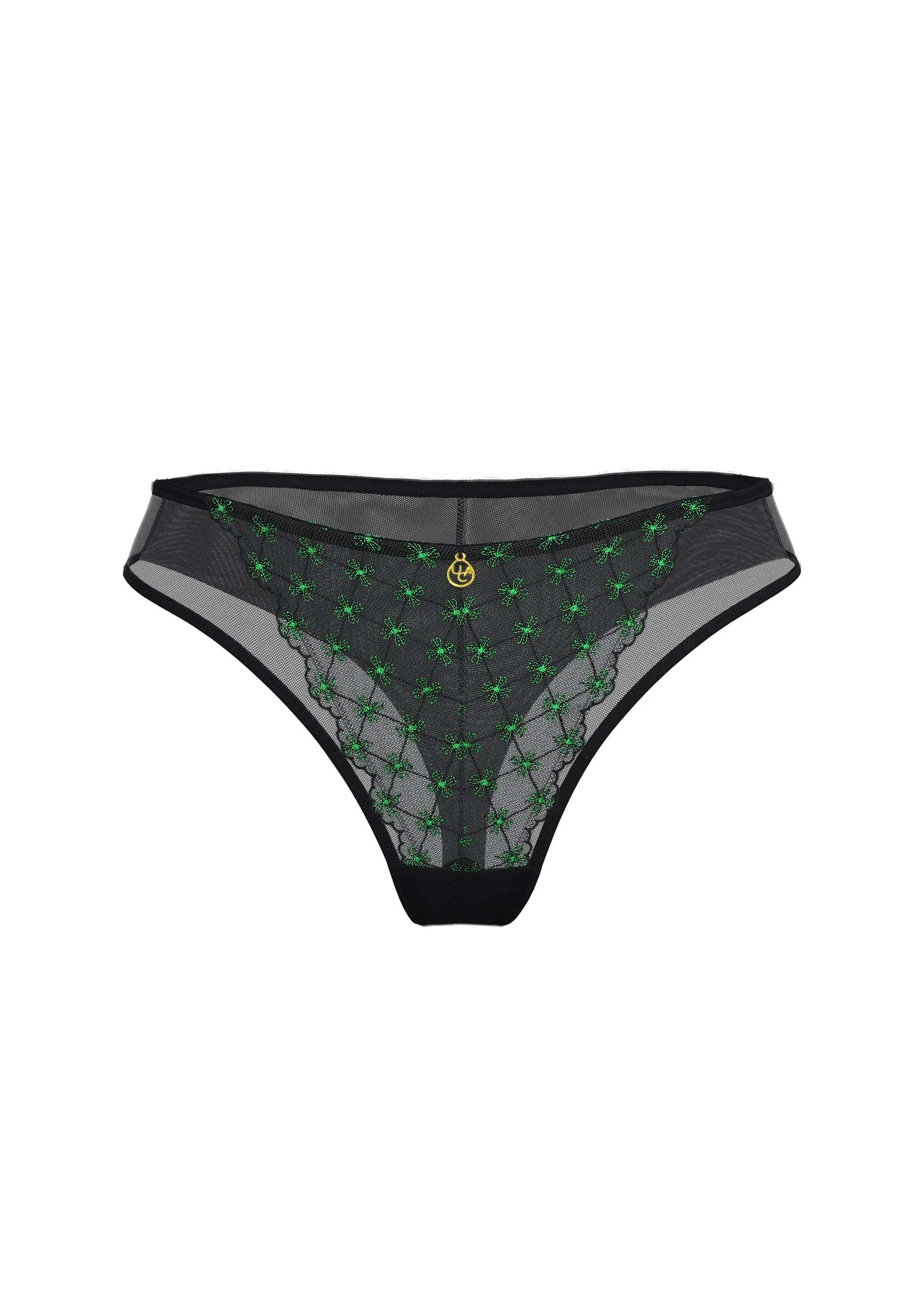 JOCELYN Sexy Black Lace Tanga Panties With Green Floral Embroidery sold by UCA Lingerie product image thumbnail 5