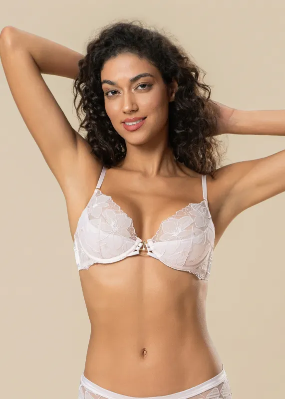 HELGA Pink Floral Embroidery Lace Unlined Half-Moon Pads Bra sold by UCA Lingerie