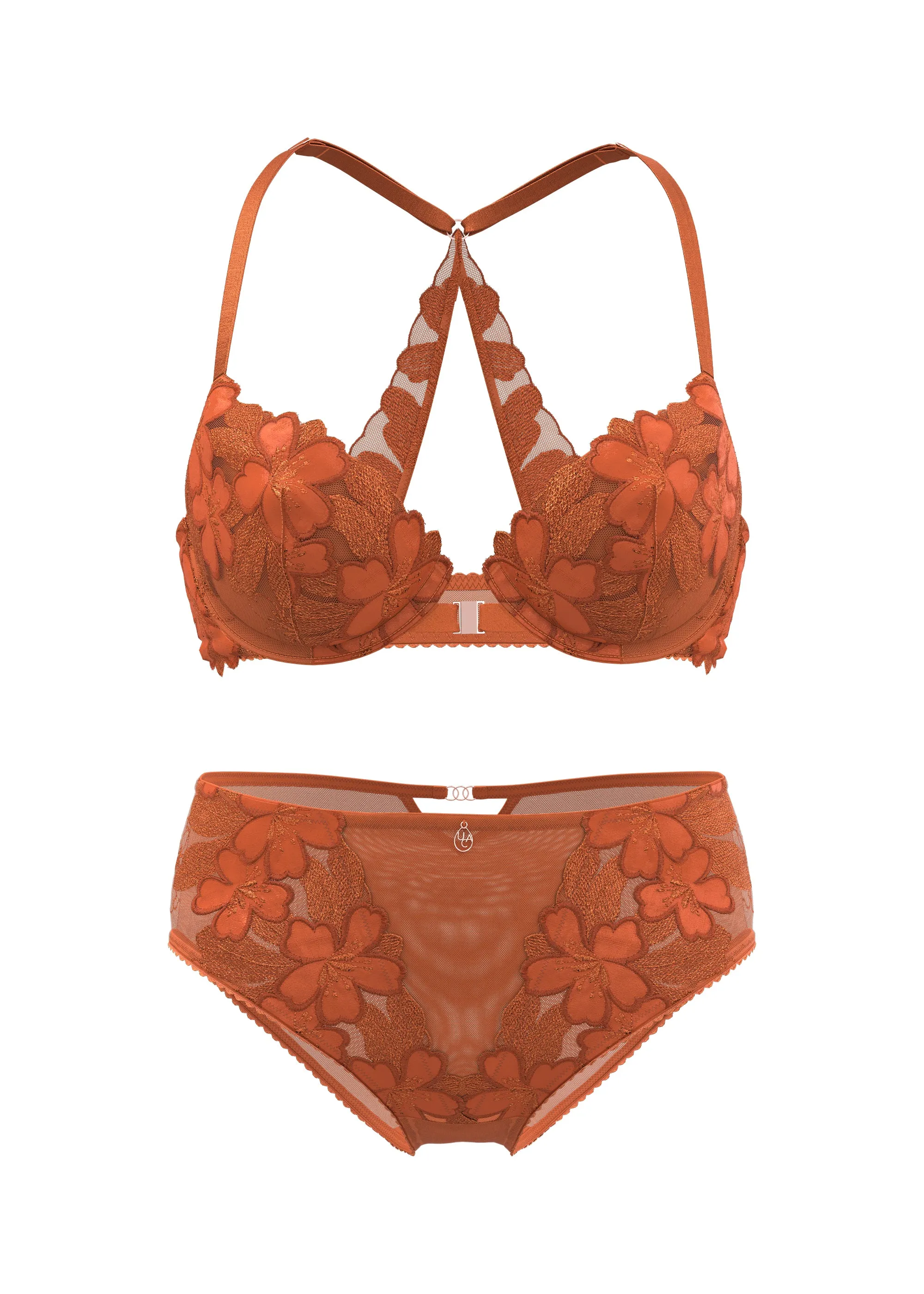 CECILY Orange Floral Embroidery Lace Bra & Plus Panty Set sold by UCA Lingerie product image thumbnail 5