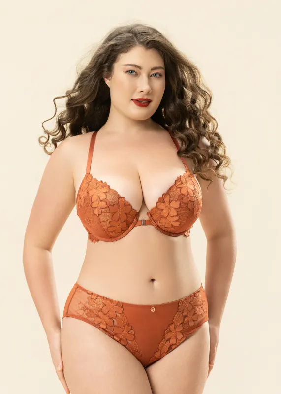 CECILY Orange Floral Embroidery Lace Plus Bra & Panty Set sold by UCA Lingerie