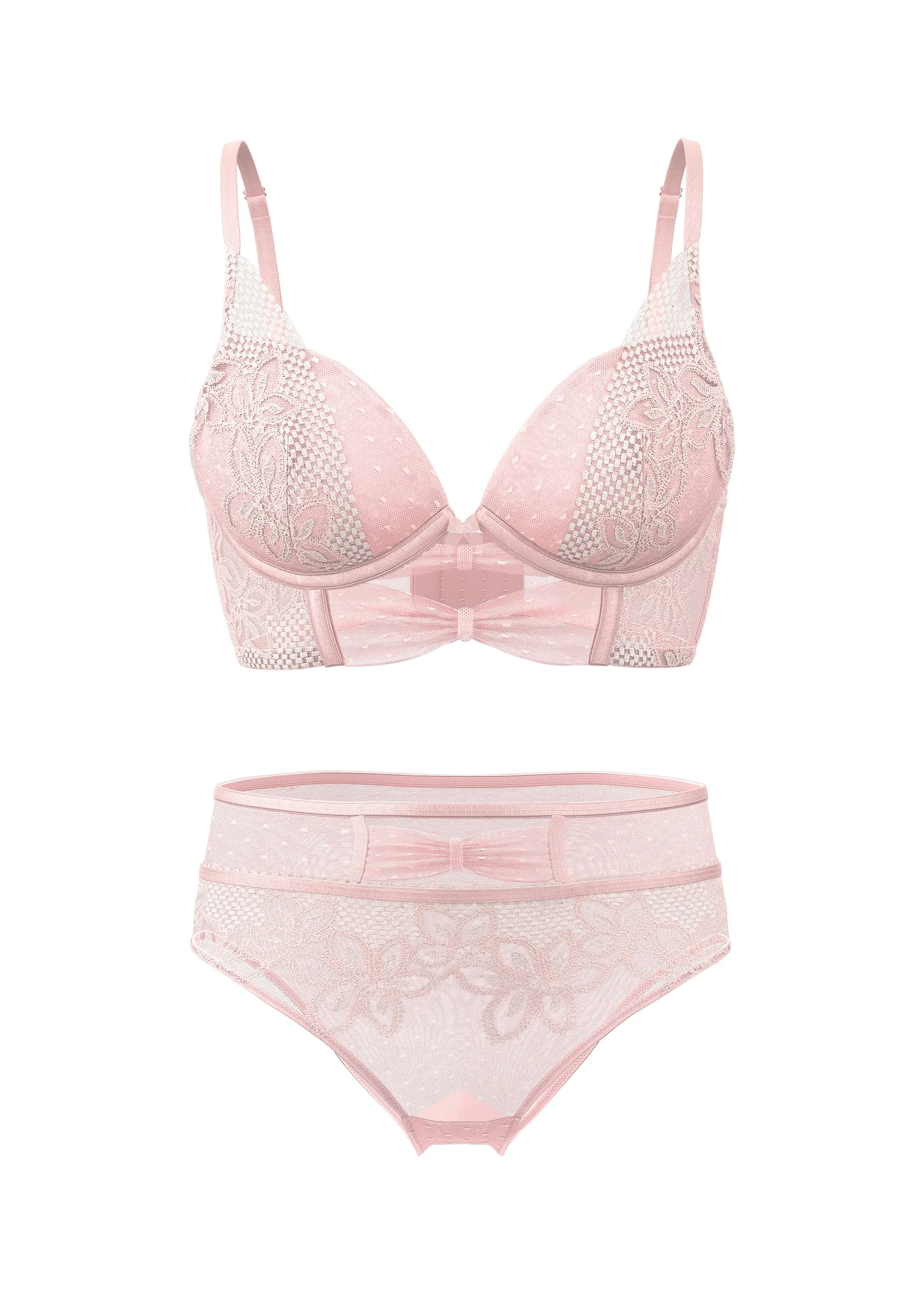 LINA Pink Floral Embroidery Lace Bra & Plus Panty Set sold by UCA Lingerie product image thumbnail 5