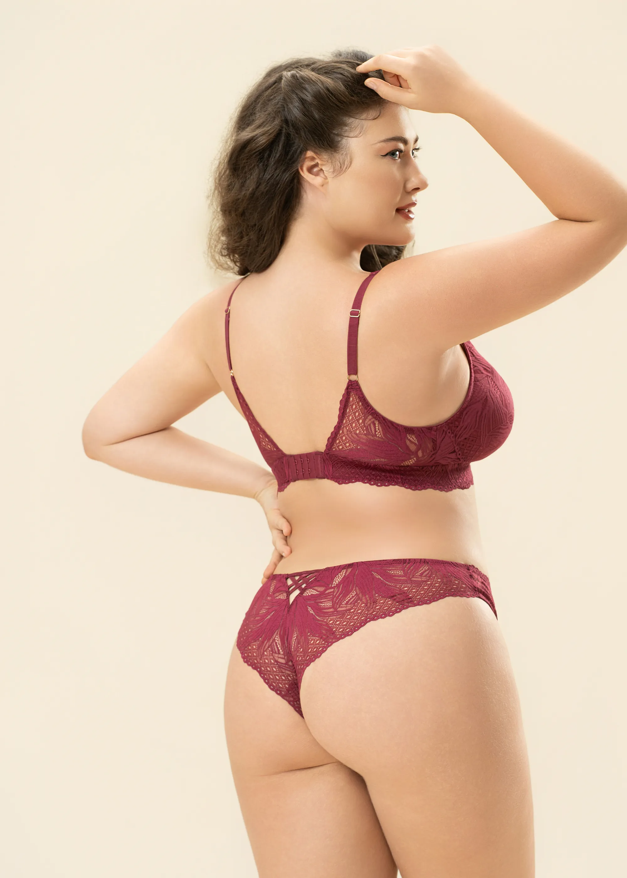 MIRA Plus Back-Closure Red Lace Wireless Bralette Triangle Plunge Bra sold by UCA Lingerie product image thumbnail 3