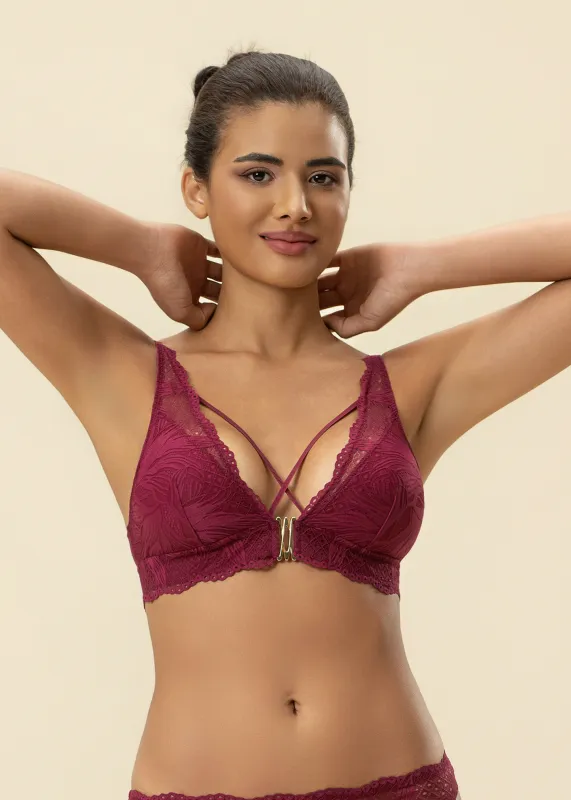 MIRA Back-Closure Red Lace Wireless Bralette Triangle Plunge Bra sold by UCA Lingerie