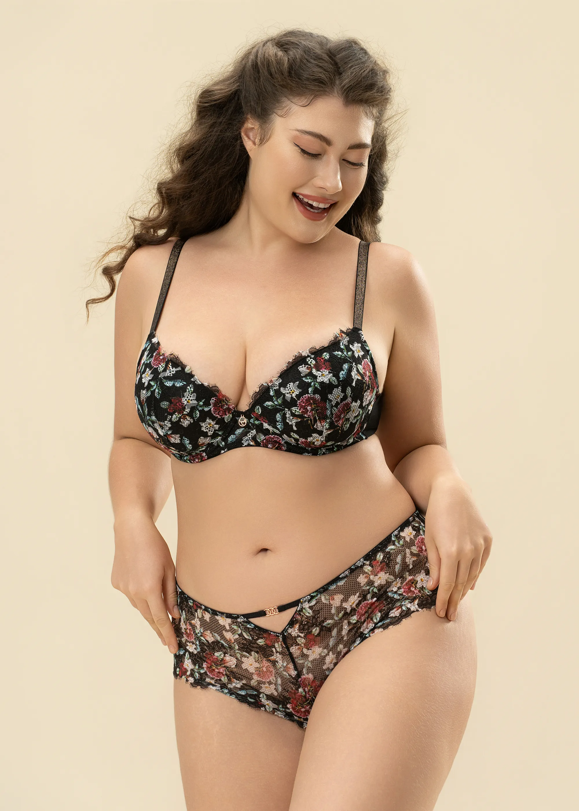TOVE Plus Black Lace Wired Demi Bra With Vibrant Flowers sold by UCA Lingerie product image thumbnail 4