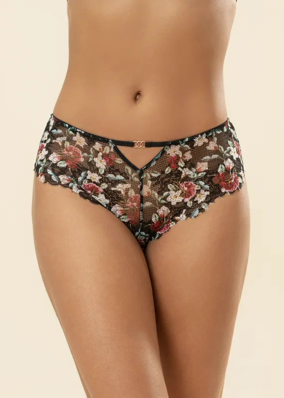 TOVE Black Lace Boyshort Panties With Vibrant Flowers sold by UCA Lingerie