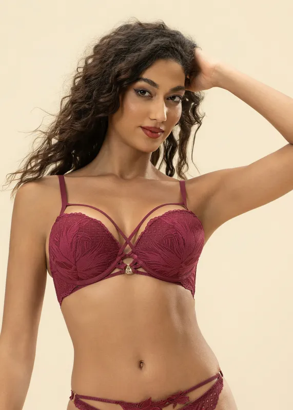 LYRA Sexy Red Lace Push-Up Underwire Demi Bra sold by UCA Lingerie