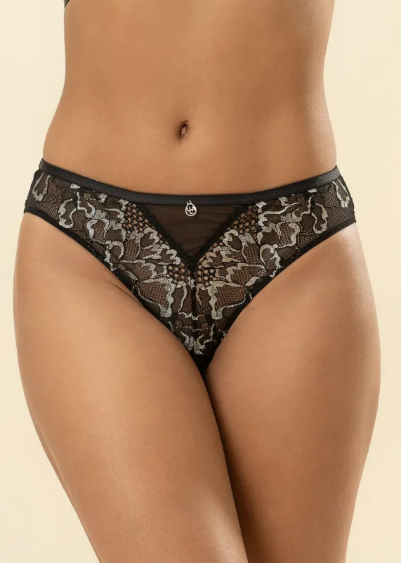 ROWAN Black Metallic Lace Brief Panties sold by UCA Lingerie