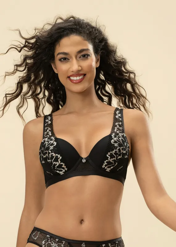 ROWAN Black Metallic Lace Molded Cup Plunge Bra sold by UCA Lingerie